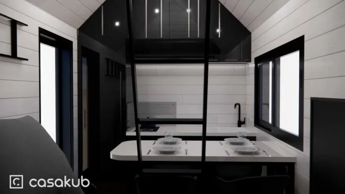 Plan intérieur d'une tiny house de 17 m2 - vue intérieur de la cuisine