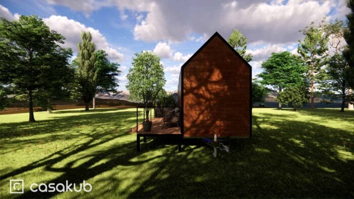 Plan pour construire une tiny house en bois avec terrasse - vue de côté