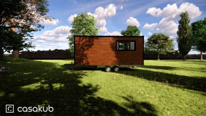 Tiny house économique de plain-pied, idéale pour un étudiant, une personne seule ou un couple sans enfants, offrant un espace de vie compact et fonctionnel