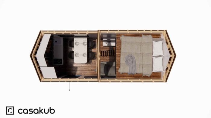 Plan intérieur tiny house avec mezzanine - vue du dessus