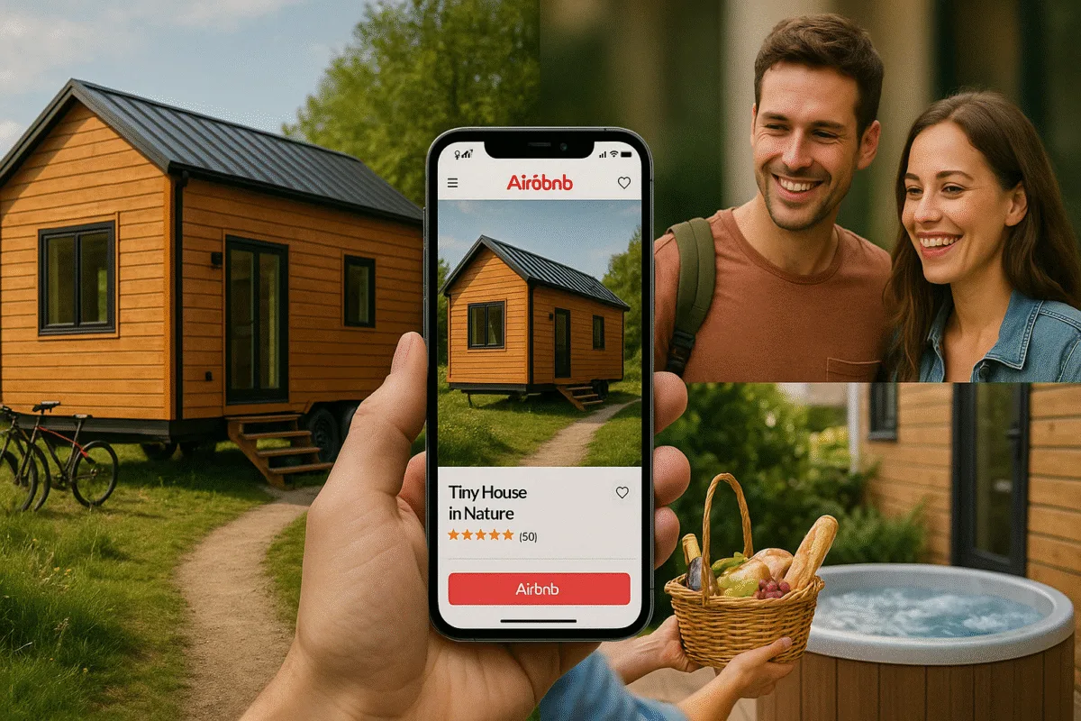 Communication digitale et expérience client en location de tiny house : annonce Airbnb, accueil personnalisé et équipements premium